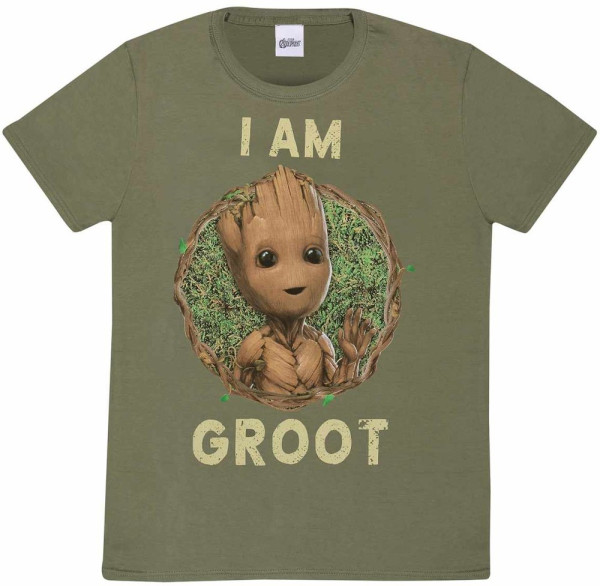 Marvel I Am Groot - Badge (Unisex Olive T-Shirt) T-Shirt