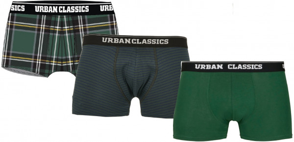 Urban Classics Boxershort Boxer Shorts 3-Pack Dgrn Plaidaop+Btlgrn/Dblu+Dgrn