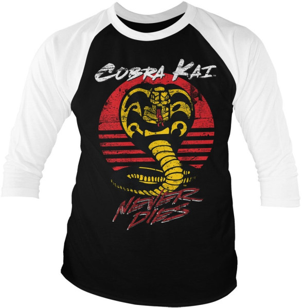 Cobra Kai Never Dies Baseball 3/4 Sleeve Tee Longsleeve White-Black