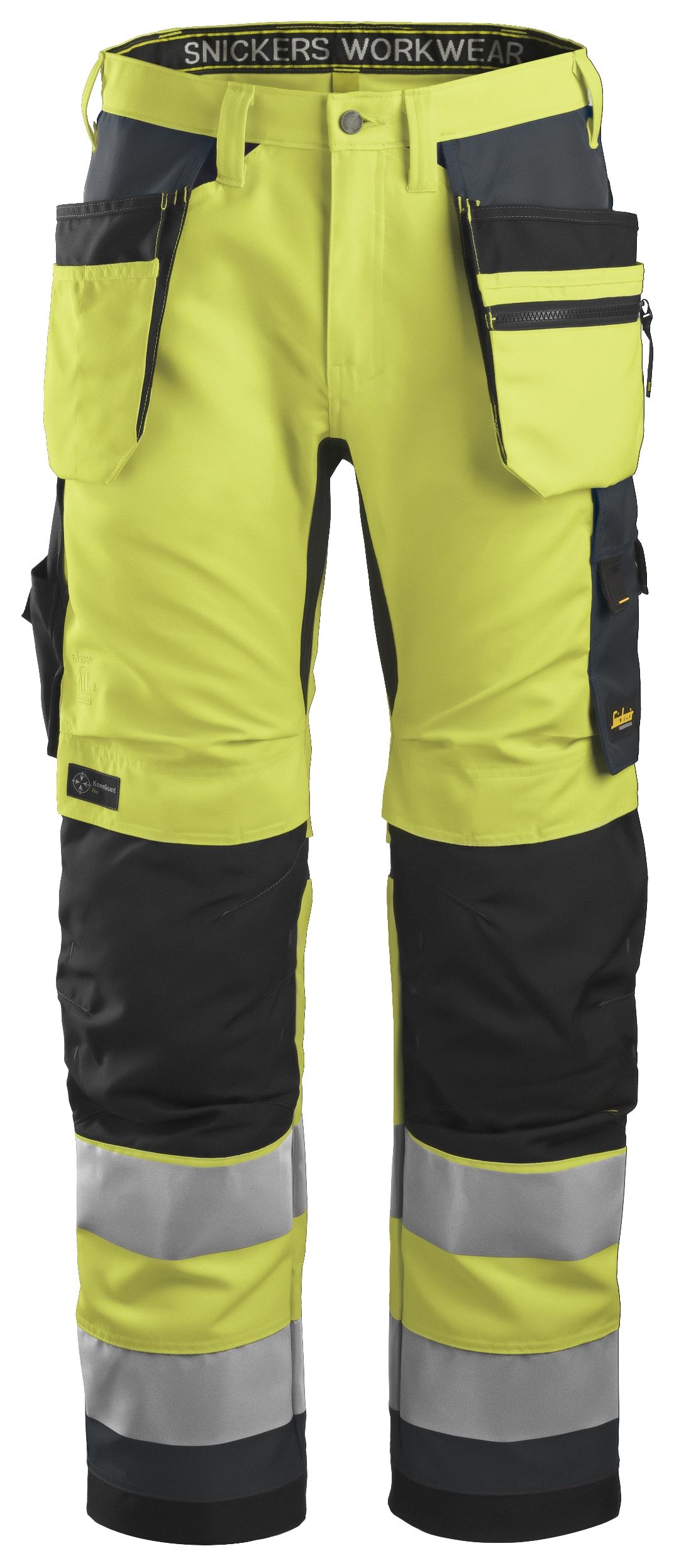 Snickers AllroundWork Hi-Vis Arbeitshose m. Holstertaschen, Kl. 2, EN 14404, 20471 HV-Gelb-Stahlgrau - Herren / Unisex
