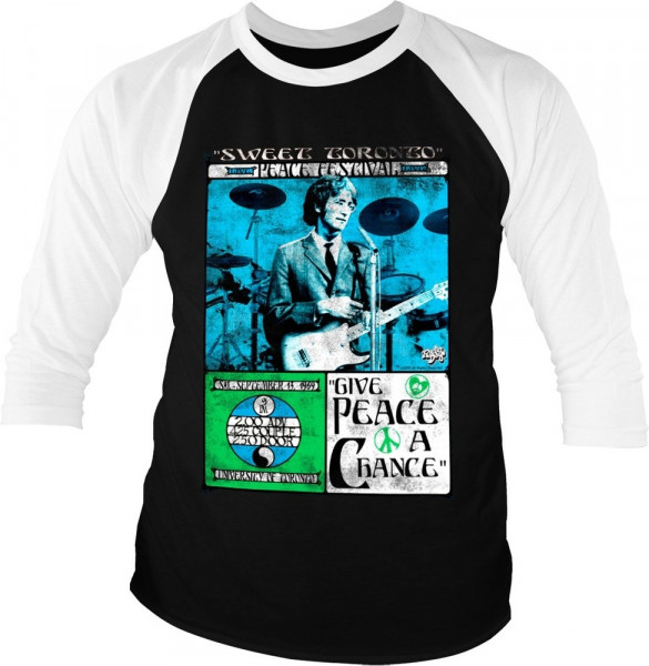 The Beatles John Lennon Toronto Peace Festival Baseball 3/4 Sleeve Tee T-Shirt White-Black