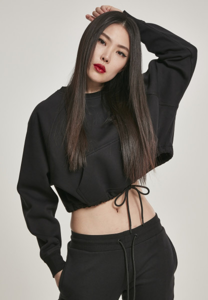 Urban Classics Women Sweatshirt Ladies Oversized Short Raglan Crew Black