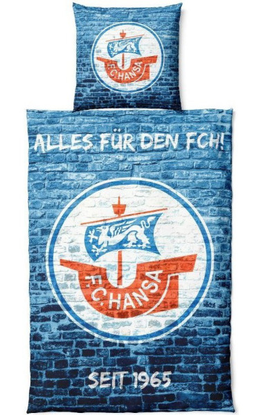 Hansa Rostock Bettwäscheset Mauer Fußball Blau/Weiß