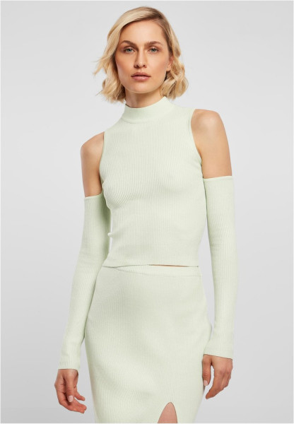 Urban Classics Damen Ladies Rib Knit Cut Out Sleeve Longsleeve Lightmint