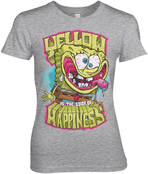 Spongebob Yellow Is The Color Of Happiness Girly Tee Damen T-Shirt Heather-Grey