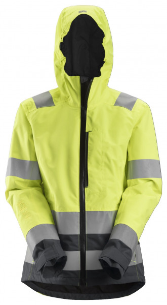 Snickers Damen AllroundWork Hi-Vis wasserdichte Shell Arbeitsjacke, Kl. 2/3, EN 20471, 343 HV-Gelb-Stahlgrau