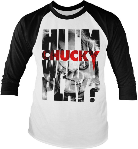 Chucky Wanna Play Cutout Baseball Long Sleeve Tee Longsleeve White-Black