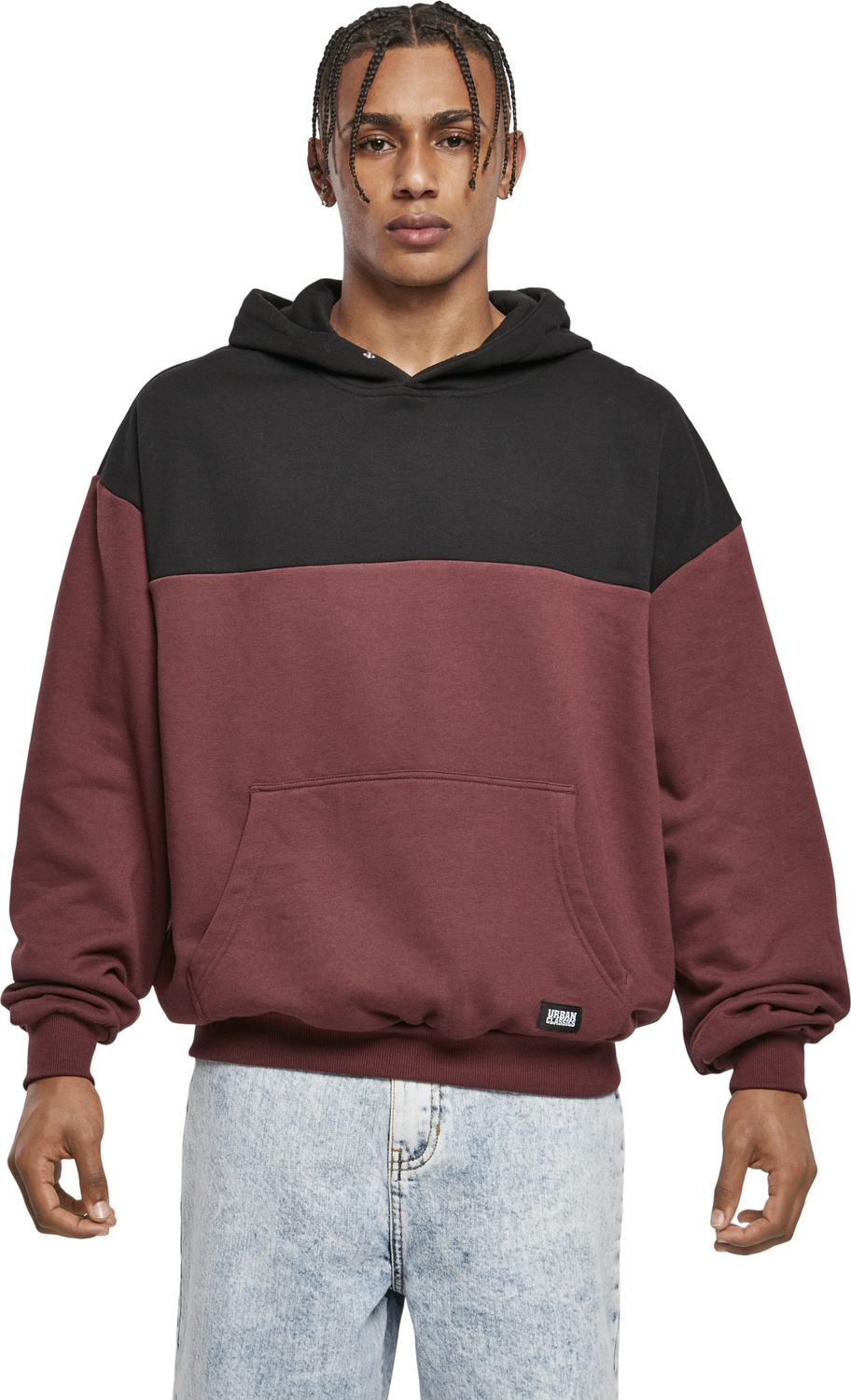 Urban Classics Sweatshirt Upper Block Hoody Cherry/Blk Hoodies