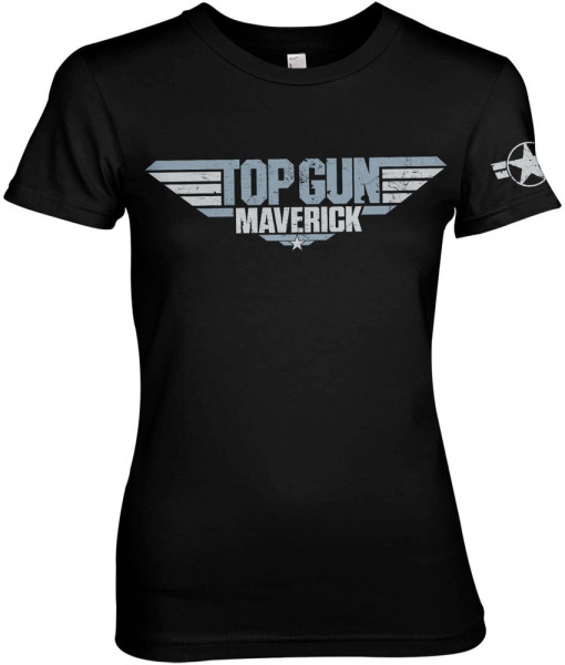 Top Gun Maverick Distressed Logo Girly Tee Damen T-Shirt Black