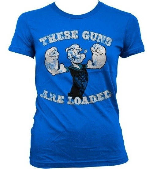Popeye These Guns Are Loaded Girly T-Shirt Damen Blue