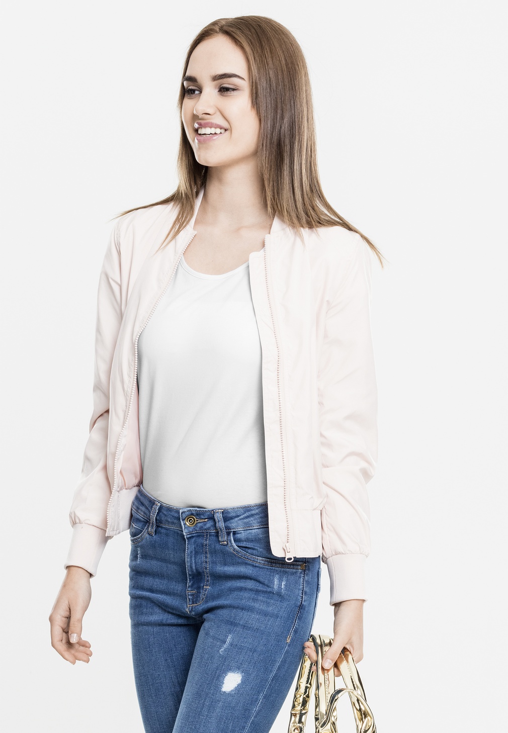 Urban Classics Damen Bomber Jacke Ladies Light Bomber Jacke Light Pink - Damen