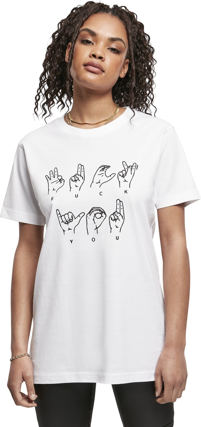 Mister Tee Damen T-Shirt Ladies Fu Sign Language Tee Weiß - Damen
