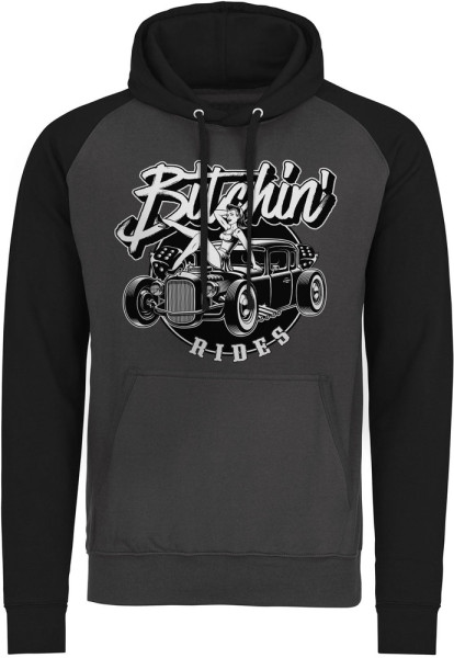 Bitchin' Rides Hot Rod Hot Girls Baseball Hoodie Damen Dark-Grey-Black