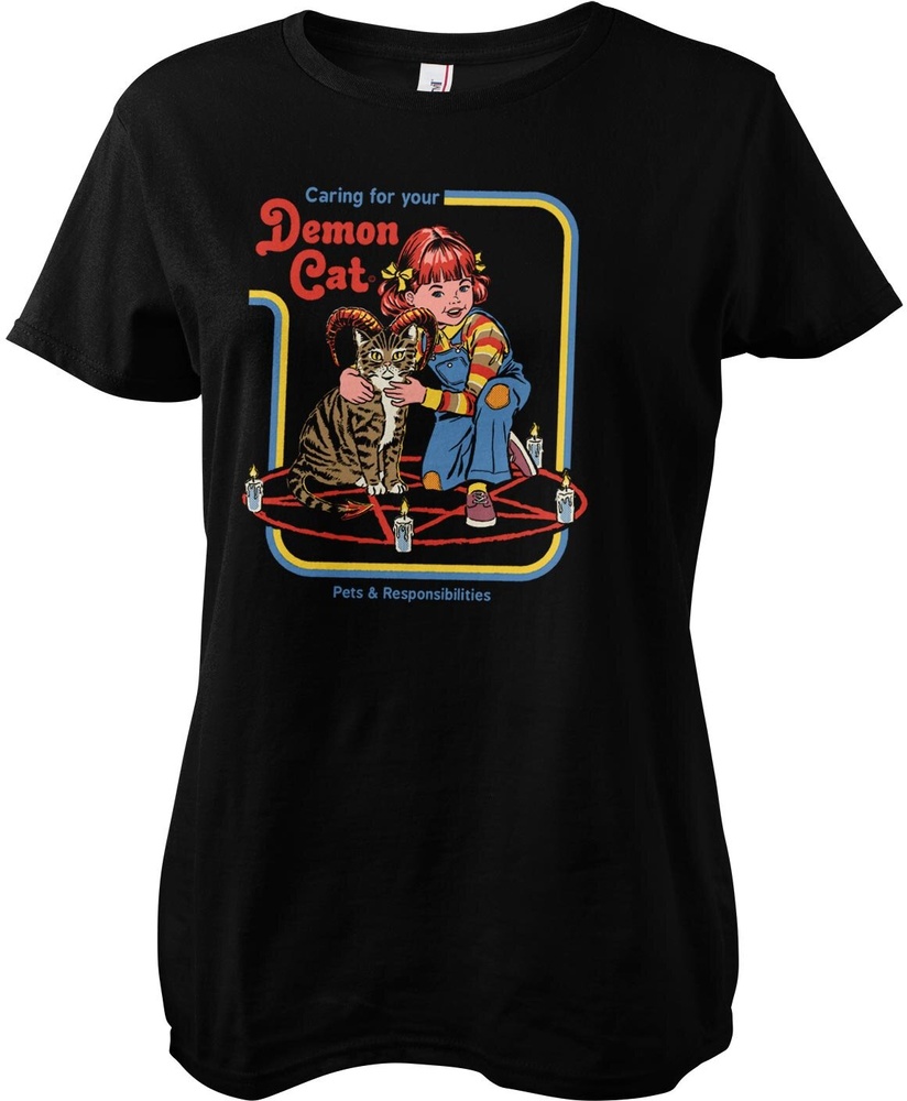 Steven Rhodes Damen T-Shirt Caring For Your Demon Cat Girly Tee DTR-5-SR054-DTF886 - Damen