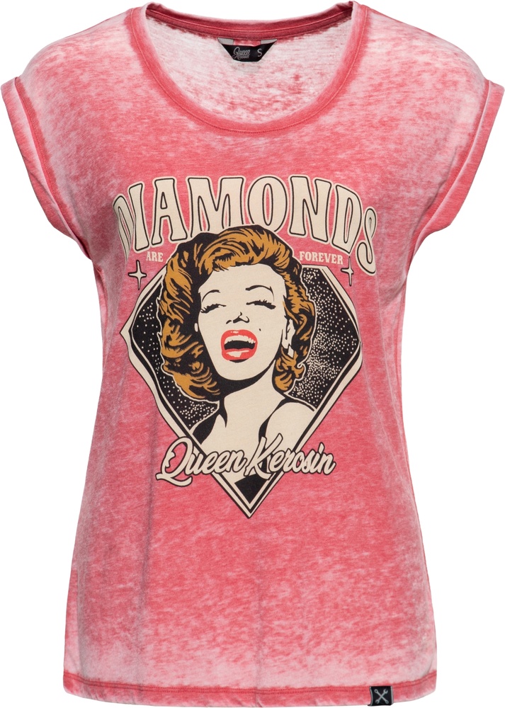 Queen Kerosin Damen Enzymwash T-Shirt "Diamonds" QKI41011 - Damen