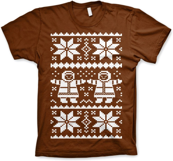 Hybris Retro X-Mas Knit Pattern T-Shirt Brown