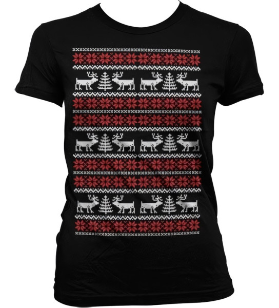 Hybris Christmas Knit Pattern White/Red Girly T-Shirt Damen Black