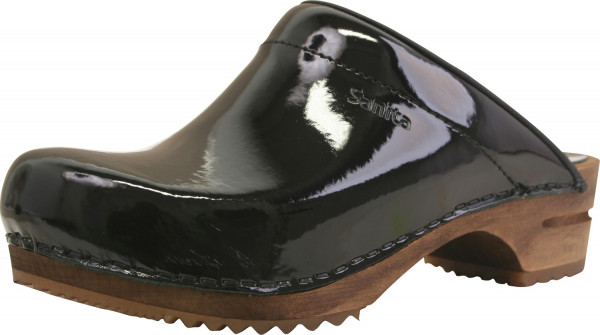 Sanita Damen Offener Clog Wood-Classic Patent Open Black