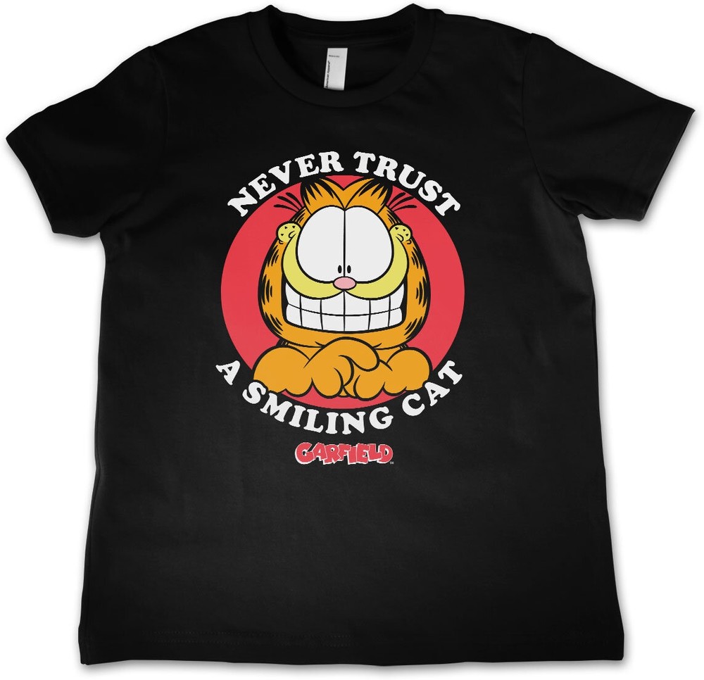 Garfield Never Trust A Smiling Cat Kids T-Shirt Kinder Schwarz - Herren / Unisex