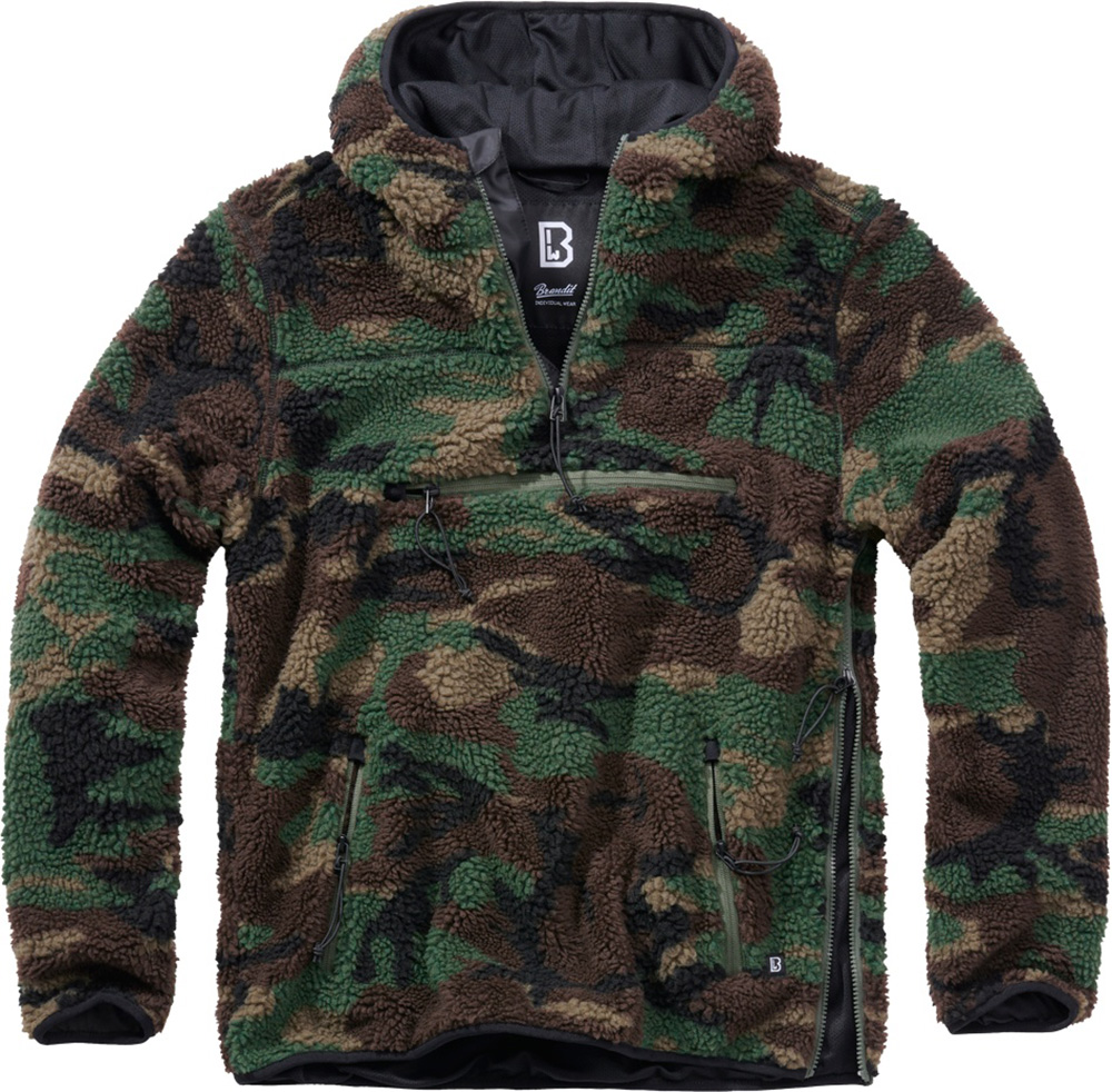 Brandit Hoody / Sweatshirt Teddyfleece Worker Pullover in Woodland - Herren / Unisex