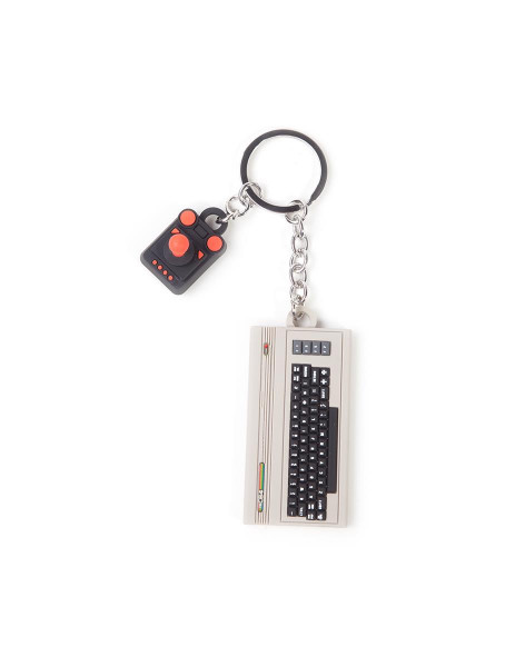 THE C64 - Console & Joystick 3D Rubber Keychain Multicolor