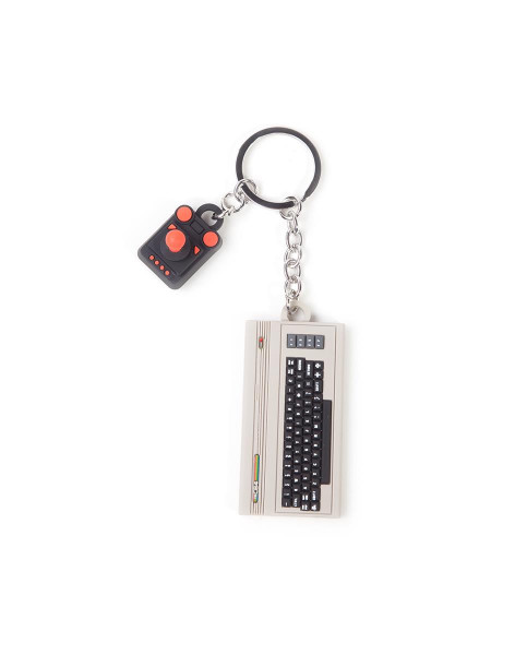 THE C64 - Console & Joystick 3D Rubber Keychain Multicolor