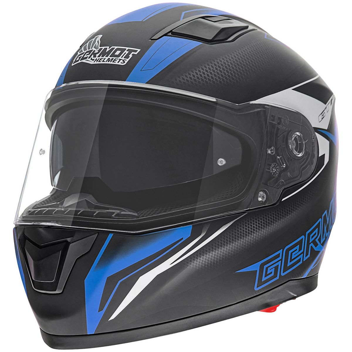 Germot Motorrad Helm GM 330 Integralhelm mit integriertem Sonnenvisier matt Schwarz/Blau - Herren / Unisex