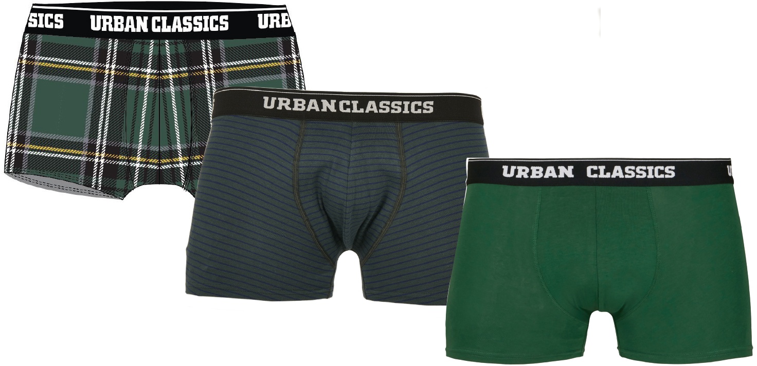 Urban Classics Boxershort Boxer Shorts 3-Pack Dgrn Plaidaop+Btlgrn/Dblu+Dgrn - Herren / Unisex