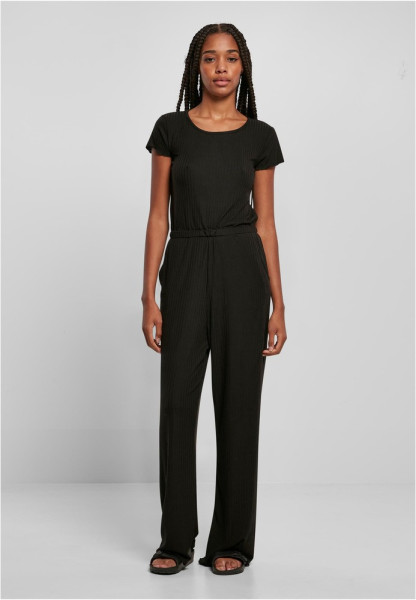 Urban Classics Damen Overall Ladies Rib Wid Leg Jumpsuit Black