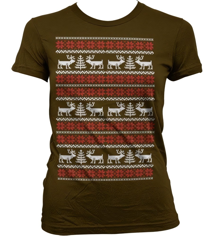 Hybris Christmas Knit Pattern Weiß/Rot Girly T-Shirt Damen Braun - Damen