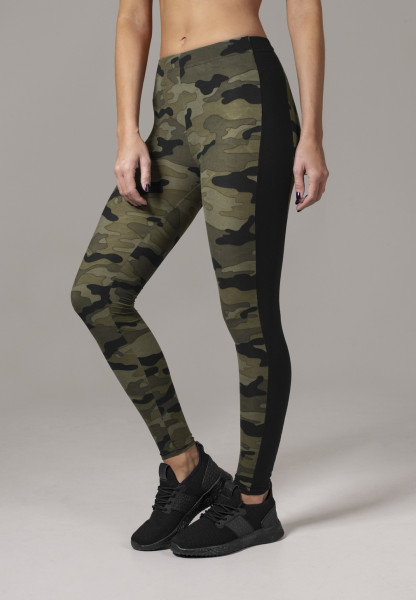 Urban Classics Women Leggings Ladies Camo Stripe Leggings Wood Camouflage/Black