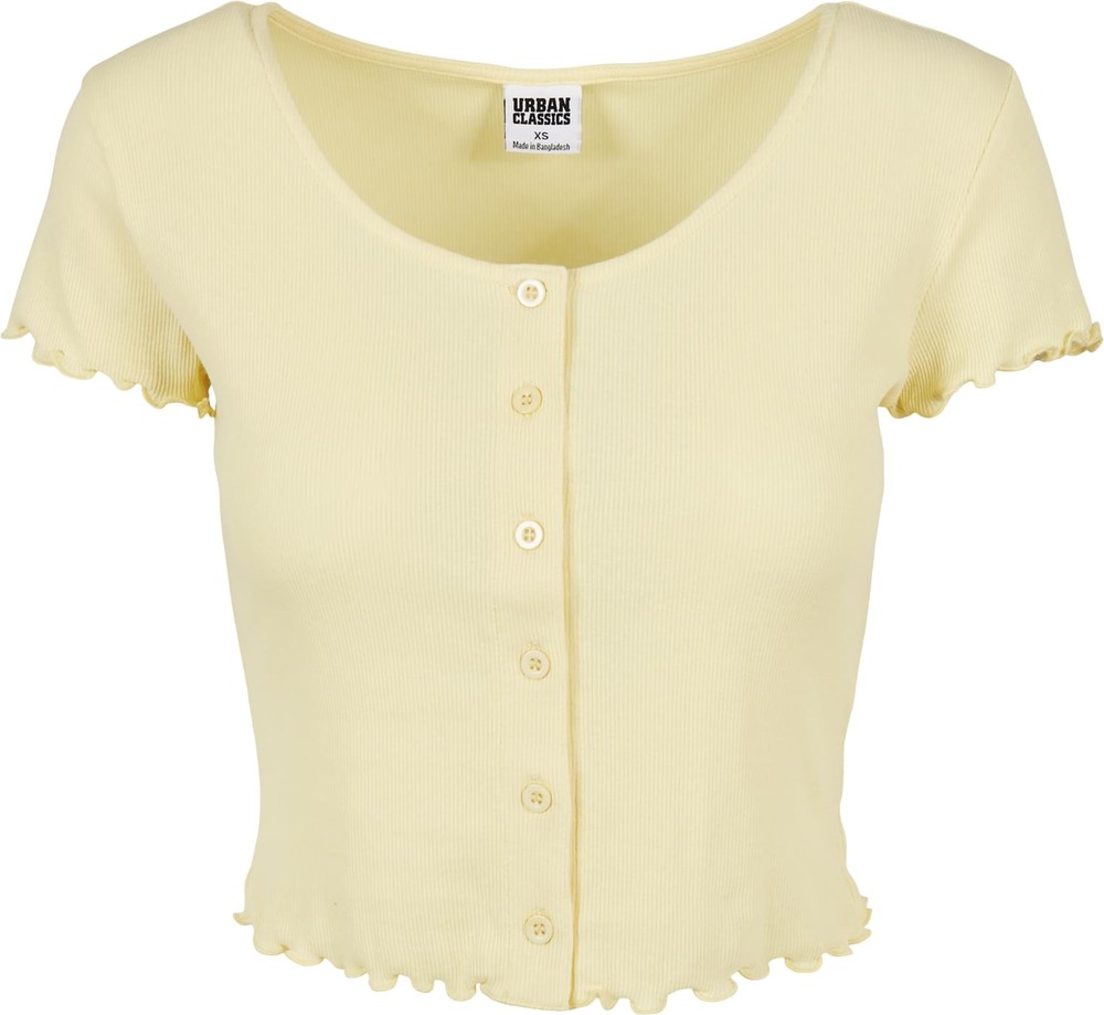 Urban Classics Damen Ladies Cropped Button Up Rib Tee Softyellow | T-Shirts  / Tops | Damen | Lifestyle | 