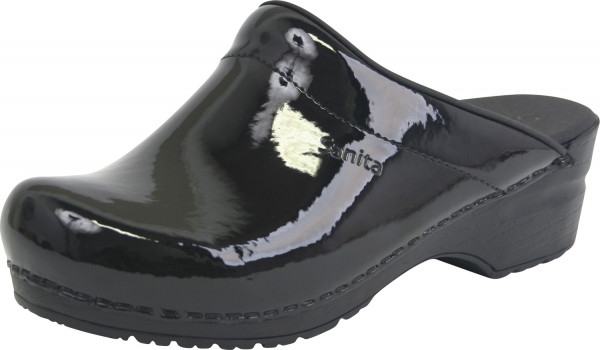 Sanita Damen Offener Clog Original-Sonja Patent Open Black