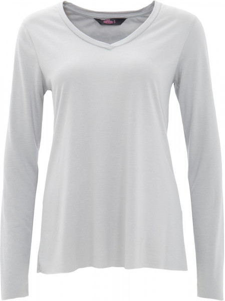 Queen Kerosin Basic Longsleeve mit offenen Abschlüssen und Logo Stickerei QK110023 Grau