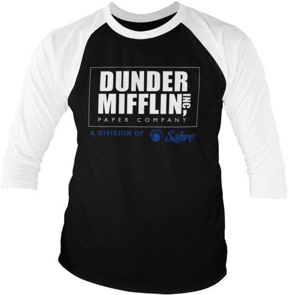 The Office Dunder Mifflin Division of Sabre Baseball 3/4 Sleeve Tee Longsleeve White-Black