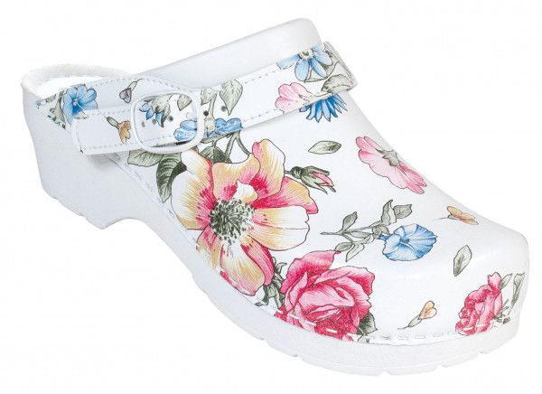 AWC Footwear Berufsschuhe Clog Blumen mit PU Sohle in Blumenmuster