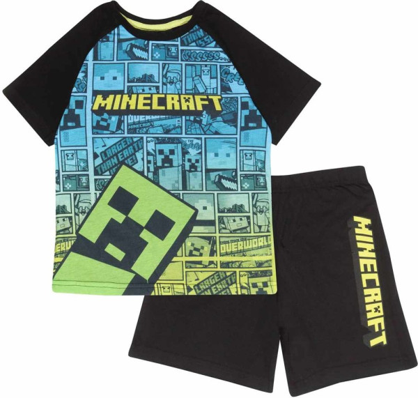 Minecraft - Creeper Bang (Kids Unisex Short Pyjama Set) Jungen Kinder Schlafanzug Black