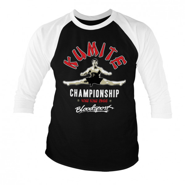 Bloodsport Kumite Championship Baseball 3/4 Sleeve Tee T-Shirt White-Black