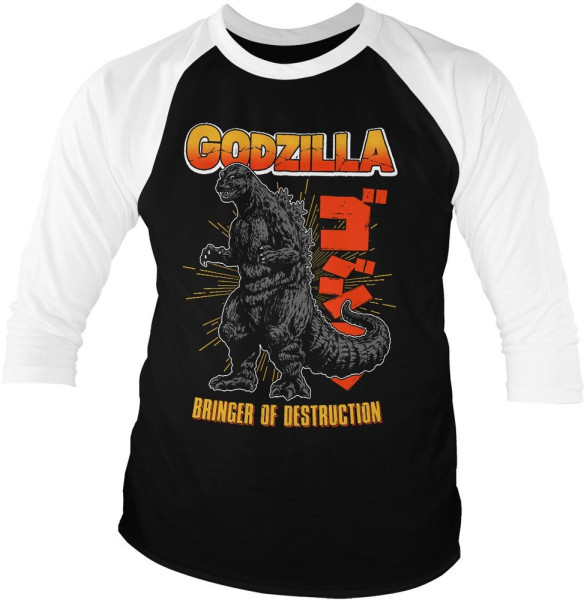 Godzilla - Bringer Of Destruction Baseball 3/4 Sleeve Tee Longsleeves White/Black