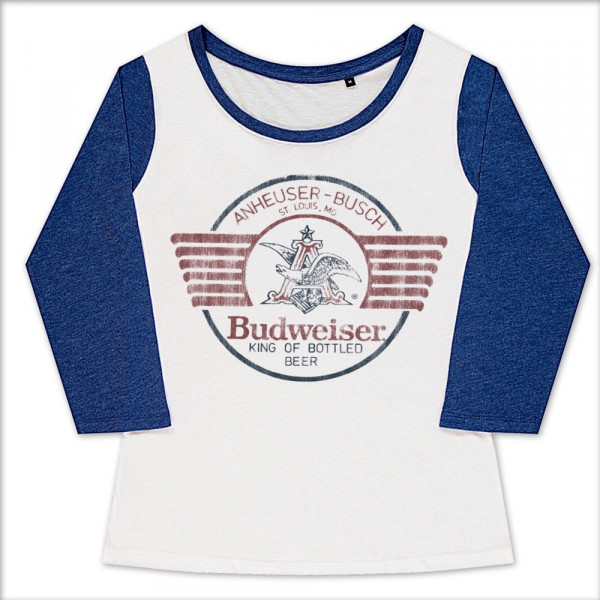 Budweiser Bear & Claw Girly Baseball Tee Damen T-Shirt White-Blue
