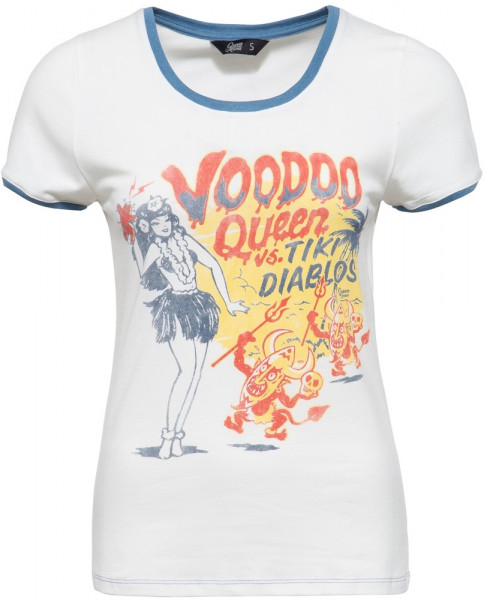 Queen Kerosin Contrast Shirt mit Cartoon Print im Vintage Style QK4205357177 Offwhite