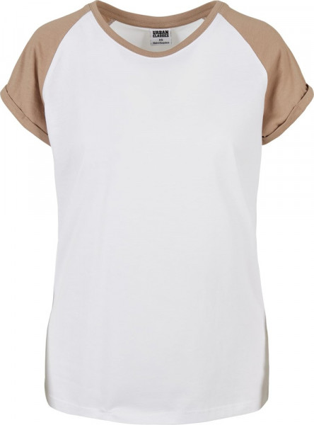 Urban Classics Damen Ladies Contrast Raglan Tee White/Softtaupe