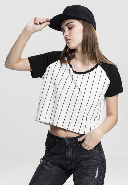 Urban Classics Female Shirt Ladies Cropped Baseball Tee White/Black