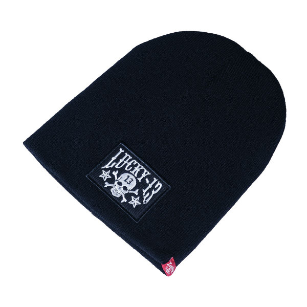 Lucky 13 Beanie Skull Stars Patch Black