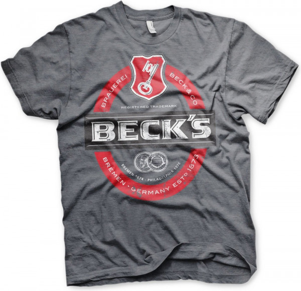 Beck's Beer Washed Label Logo T-Shirt Dark-Heather