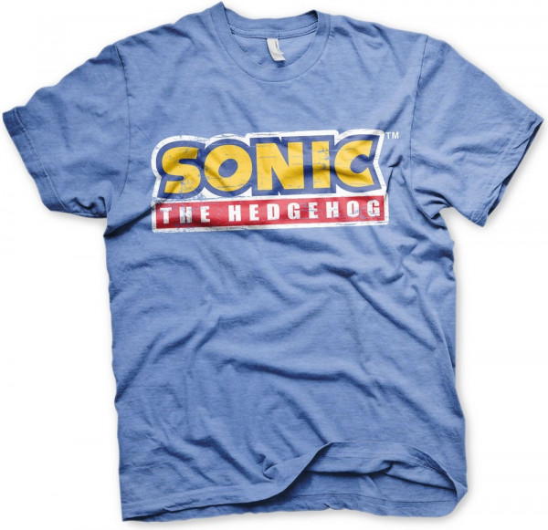 Sonic The Hedgehog Cracked Logo T-Shirt Blue-Heather