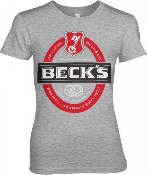 Beck's Label Logo Girly Tee Damen T-Shirt Heather-Grey