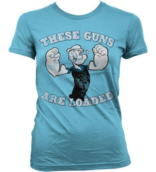 Popeye These Guns Are Loaded Girly T-Shirt Damen Skyblue