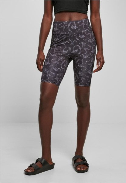 Urban Classics Damen Ladies High Waist Tech Mesh Aop Cycle Shorts Blackpaisley