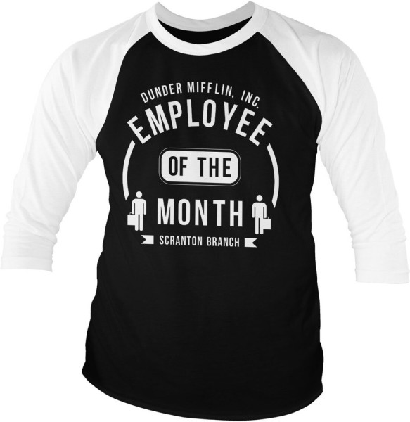 The Office Dunder Mifflin Employee Of The Month Baseball 3/4 Sleeve Tee Longsleeve White-Black